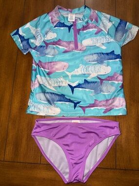 Gymboree Turquoise & Purple Shark Rashguard Two-Piece